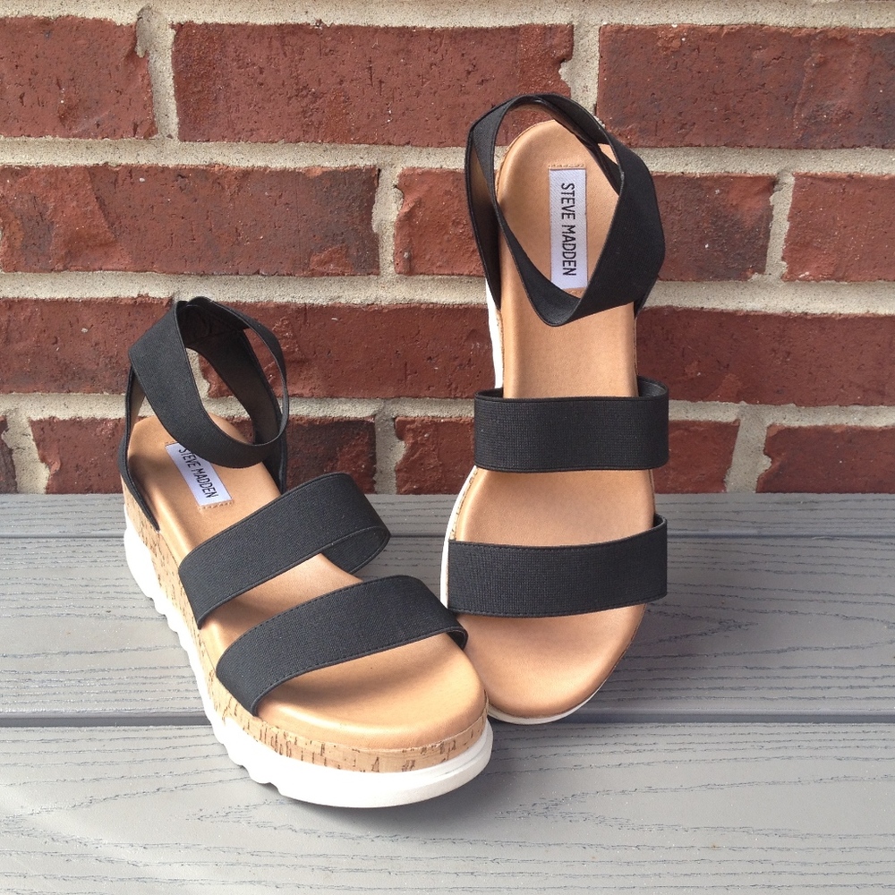 Steve Madden Black and Tan Platform Sandals
